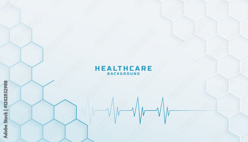 abstract hexagonal health care background with heartbeat line design