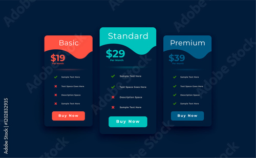 3 option pricing chart table dark template in modern style