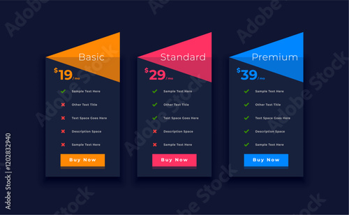 web comparison 3 option pricing chart layout design