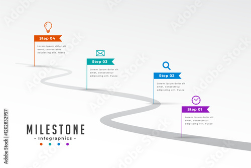 milestone route map template with four step process