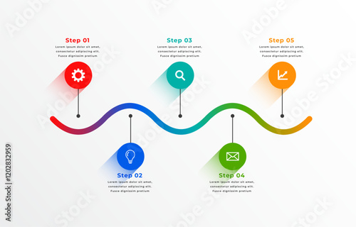 five step route map layout for business infographic milestone