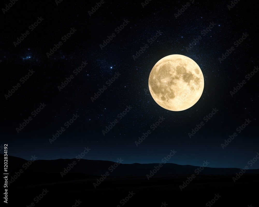 Fototapeta premium Illuminating Full Moon Over Serene Night Sky with Sparkling Stars