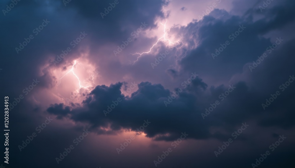 Obraz premium Dramatic Lightning Strikes Through Dark Storm Clouds
