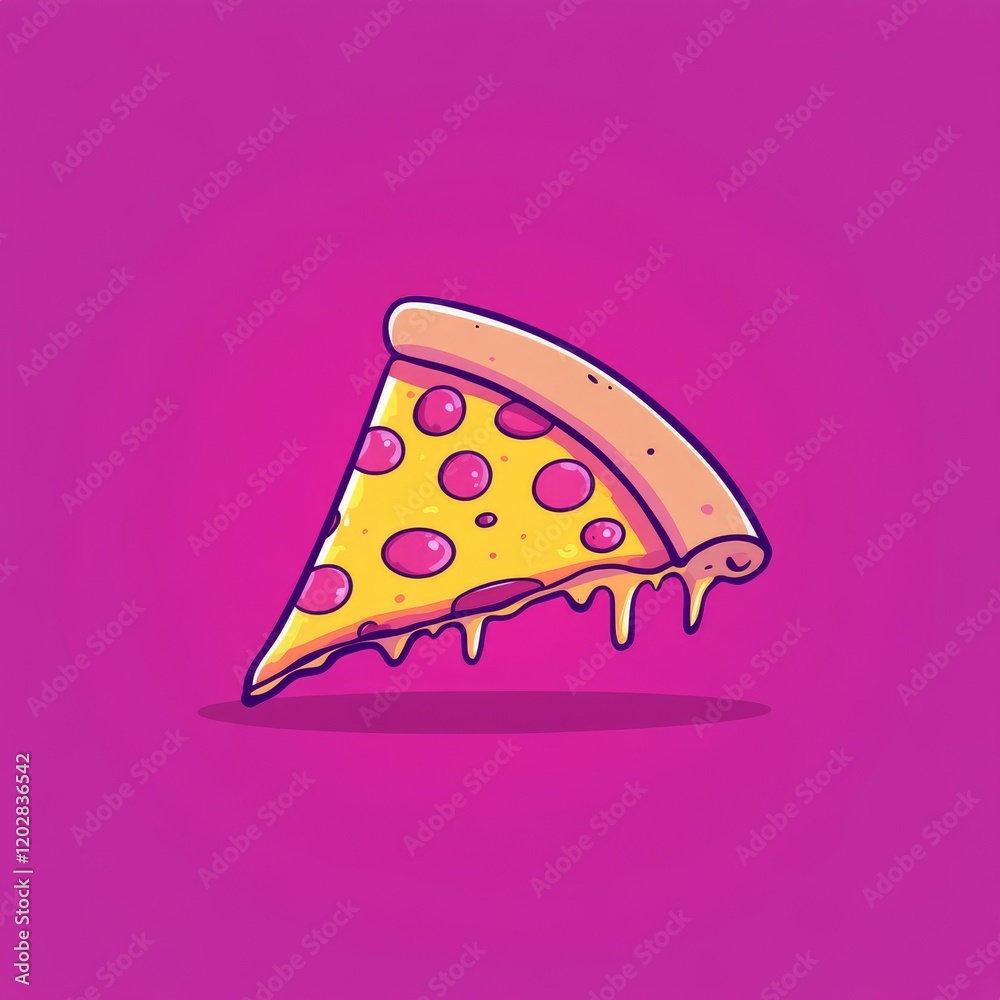 A vibrant slice of pizza with gooey cheese and pepperoni, set against a playful pink background. A vibrant slice of pizza with gooey cheese and pepperoni, set against a playful pink background.