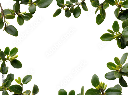Lush green foliage creates a vibrant frame, perfect for adding your text or images.  Ideal for spring or summer designs.