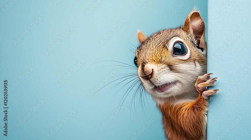 Indoor setting curious squirrel peeking from wall - animal portrait Indoor setting curious squirrel peeking from wall - animal portrait