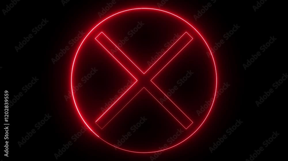 red color neon glowing cross sign icon animation stop cancel no close error negative wrong animated sign symbol on black background red color neon glowing cross sign icon animation stop cancel no close error negative wrong animated sign symbol on black background