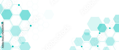 Vector Geometric abstract background with soft green hexagons. Medical, technology or science design