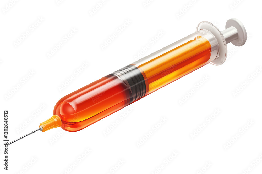 Syringe with orange liquid for medical use, isolated on transparency background Syringe with orange liquid for medical use, isolated on transparency background