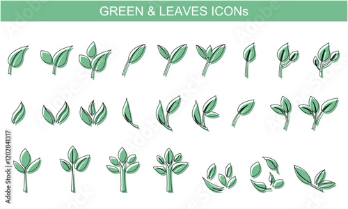 Set of Green and leaves icons. Green leaves icons collection. Green and ecology graphics. Vector illustration. photo