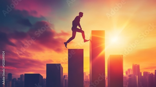 Silhouette of Man Jumping Over Bars Reaching for Success
