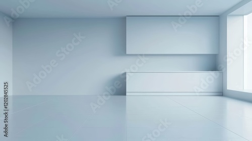 Wallpaper Mural Empty modern room with light blue walls and large windows. Torontodigital.ca