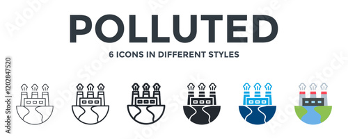 Polluted Icon In Different Style Vector Illustration. Designed In Thin Line, Regular Line, Bold Line, Glyph, Color Fill, And Flat Style Can Be Used For Web