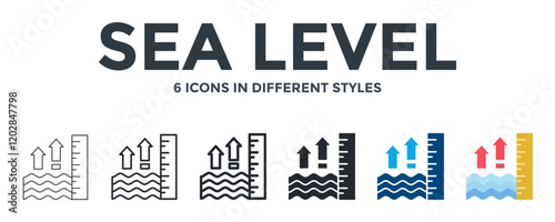 Sea Level Icon In Different Style Vector Illustration. Designed In Thin Line, Regular Line, Bold Line, Glyph, Color Fill, And Flat Style Can Be Used For Web