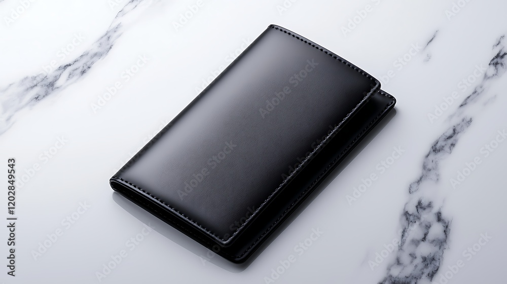 Black Leather Wallet on Marble Surface Black Leather Wallet on Marble Surface