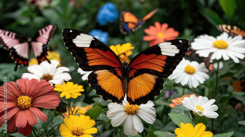 Beautiful butterfly on a flower in a garden Beautiful butterfly on a flower in a garden