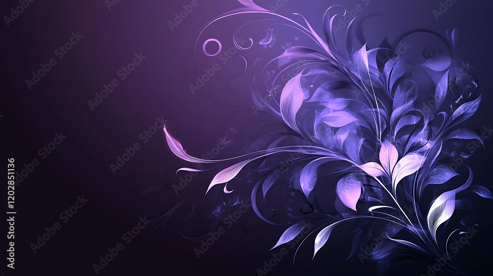 Abstract Purple Floral Design With Swirling Leaves Abstract Purple Floral Design With Swirling Leaves