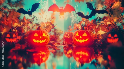 Halloween Pumpkin Lantern and Bat
