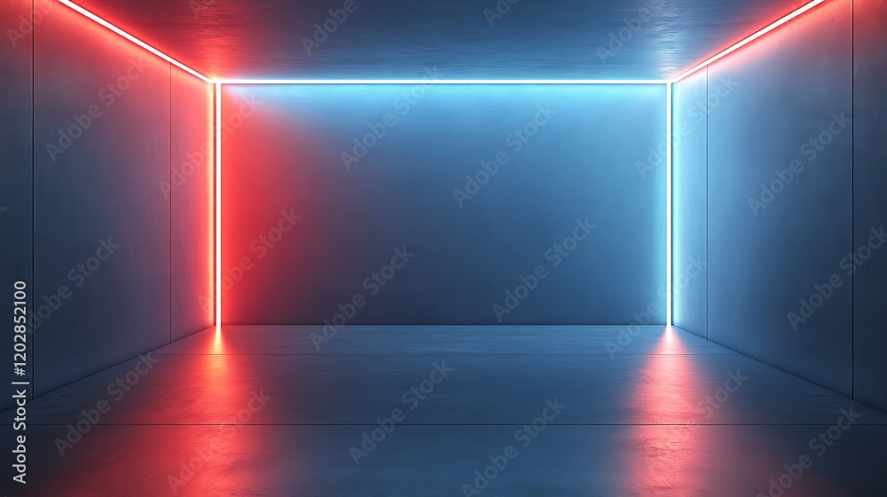 Abstract Room Illuminated by Neon Red and Blue Lights Abstract Room Illuminated by Neon Red and Blue Lights