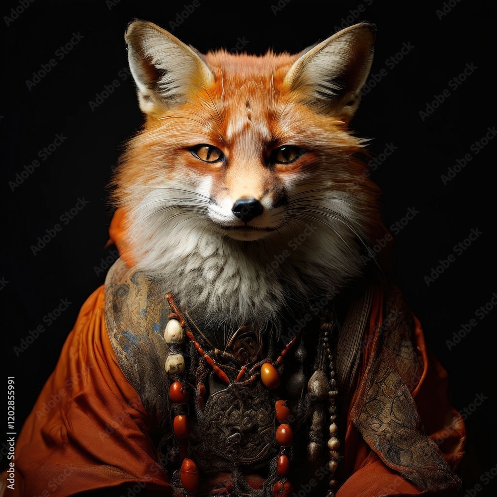Obraz premium the AI Image Generator, Elegant Anthropomorphic Fox in Ornate Attire Under