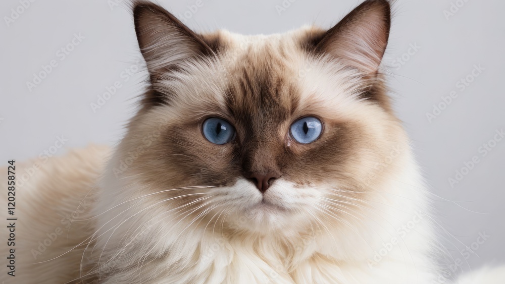 Portrait of Chocolate point ragdoll cat on grey background Portrait of Chocolate point ragdoll cat on grey background