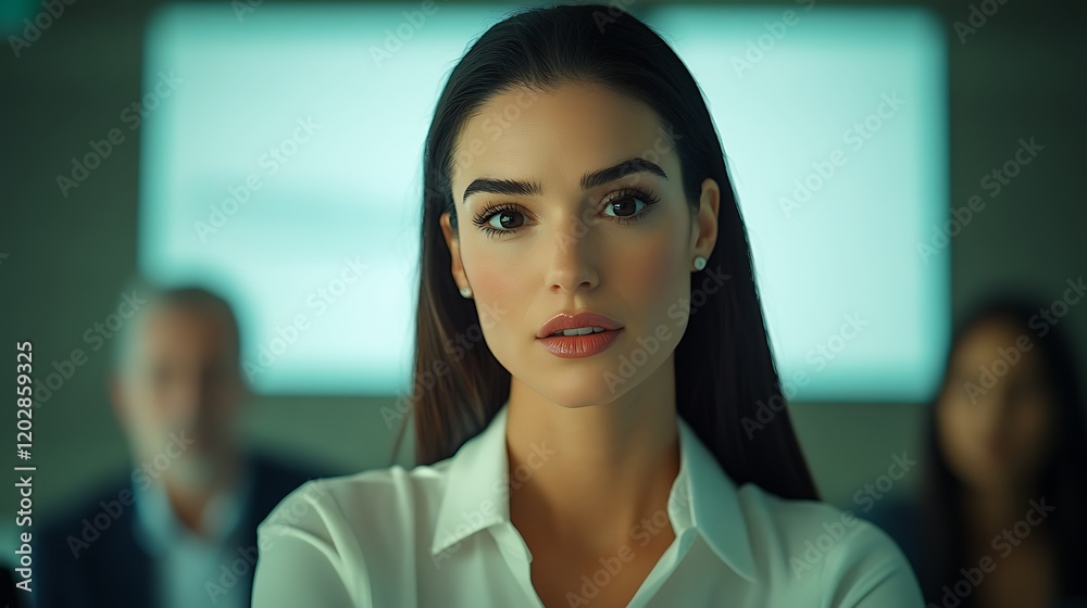 Fototapeta premium A Fully Dressed Businesswoman with Confident Eyes in a Modern Office