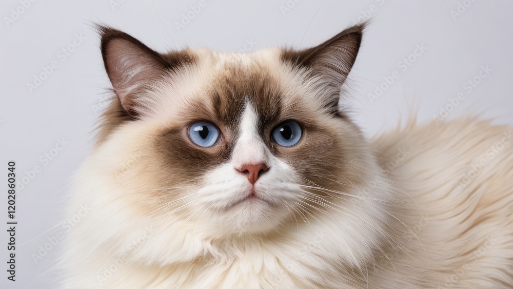 Portrait of Chocolate point ragdoll cat on grey background Portrait of Chocolate point ragdoll cat on grey background