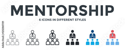 Mentorship Icon In Different Style Vector Illustration. Designed In Thin Line, Regular Line, Bold Line, Glyph, Color Fill, And Flat Style Can Be Used For Web