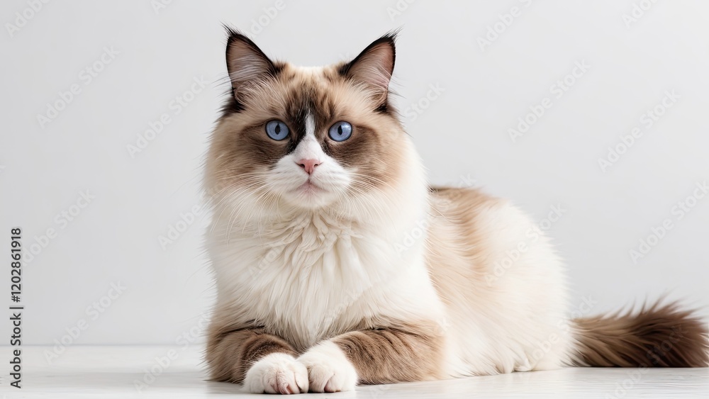 Portrait of Chocolate point ragdoll cat on grey background Portrait of Chocolate point ragdoll cat on grey background