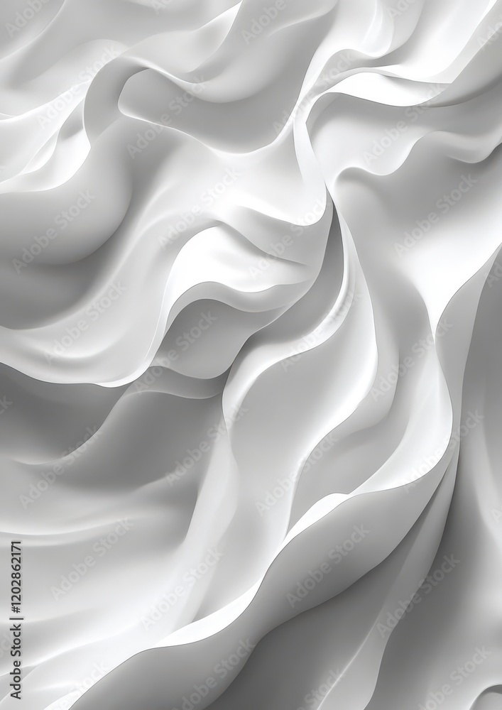 Obraz premium Abstract texture of white waves and folds creating a smooth and soft background, ideal for modern design, elegance, minimalism, and artistic presentations.