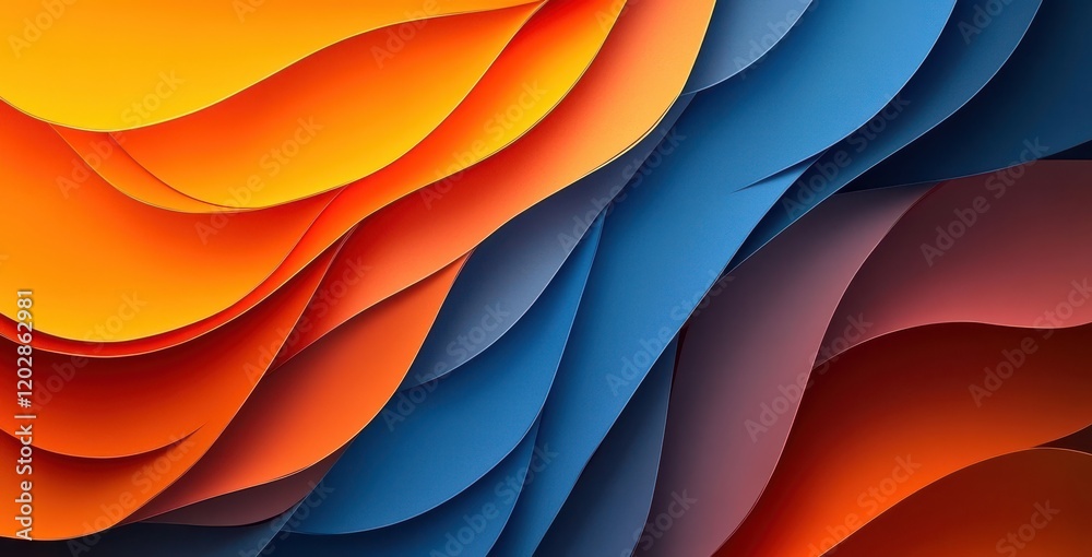 Obraz premium Abstract Waves of Colorful Gradient Patterns Creating a Vibrant and Dynamic Background with Warm Tones of Orange, Red, and Cool Shades of Blue and Purple