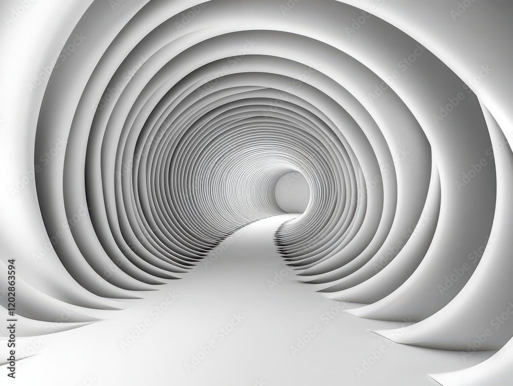 Fototapeta premium Abstract White Tunnel with Curved Layers Creating a Sense of Depth and Perspective, Ideal for Modern Art, Interior Design, and Futuristic Concepts