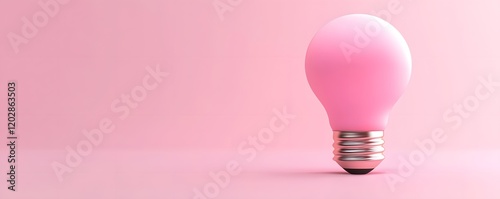 Pink Light Bulb on Minimal Background with reflections of abstract idea 