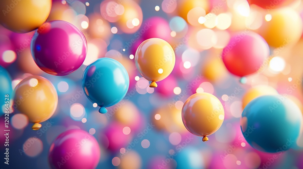 Colorful balloons floating, bokeh lights. Colorful balloons floating, bokeh lights.