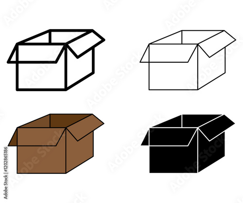 Cardboard box icon set simple minimalist concept hand drawn illustration