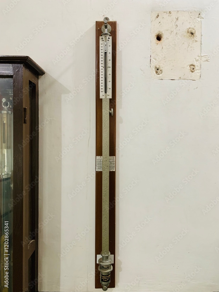 Swat, Pakistan - January 03 2025: A Large Continental Mercury Barometer'' which is gifted from UK to Swat government in 19th century. Swat, Pakistan - January 03 2025: A Large Continental Mercury Barometer'' which is gifted from UK to Swat government in 19th century.