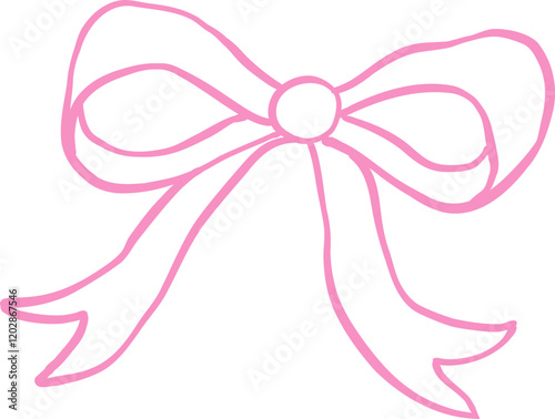 Simple pink bow outline with elegant, flowing ribbons
