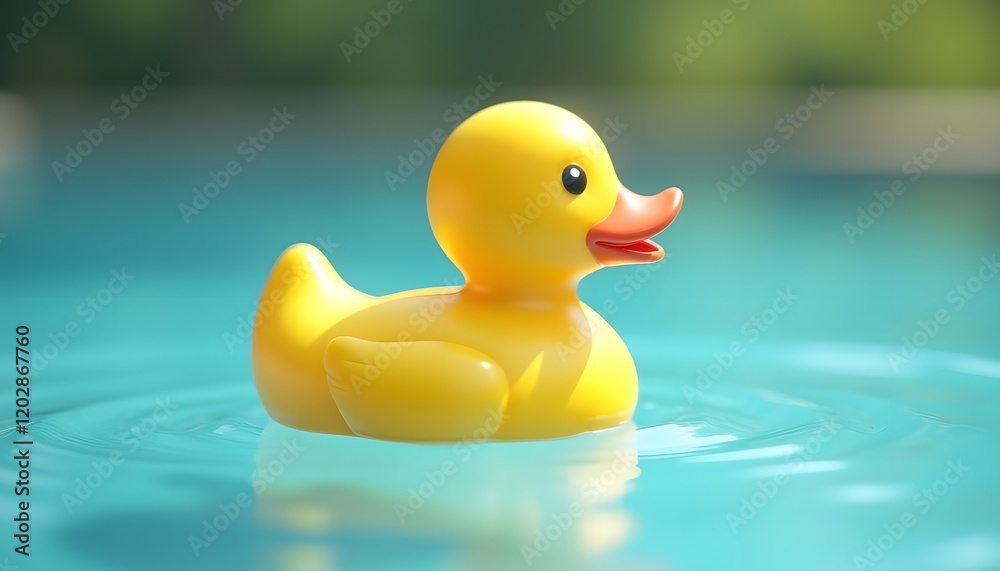 A Yellow Rubber Duck Floating Serenely on a Turquoise Pool, a Summer Day's Delight A Yellow Rubber Duck Floating Serenely on a Turquoise Pool, a Summer Day's Delight