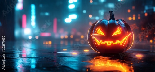 Wallpaper Mural Halloween pumpkin, city night, spooky scene, holiday Torontodigital.ca