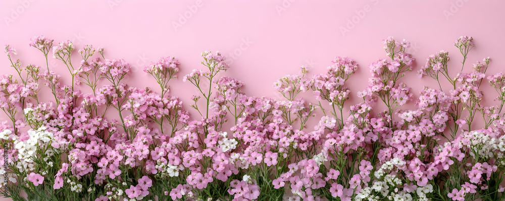 Naklejka premium Pink flowers border, pink backdrop