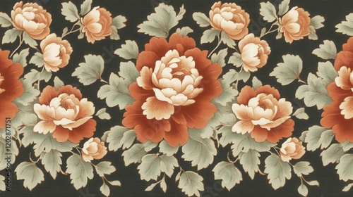 Wallpaper Mural Vintage Floral Pattern with Beautiful Roses on Dark Background - Perfect for Textile Design, Wallpaper, and Home Decor. Torontodigital.ca