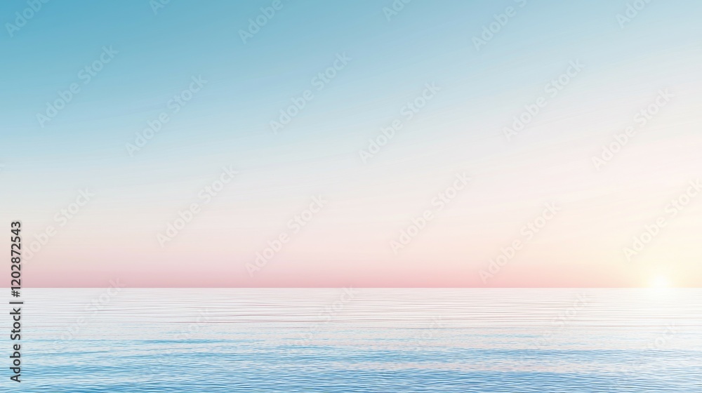 Fototapeta premium Serene seascape at dawn, featuring calm waters and a pastel sky.