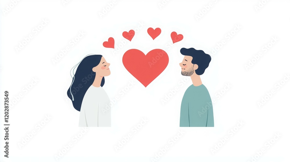 A romantic illustration of a couple with hearts above them, symbolizing love and affection. A romantic illustration of a couple with hearts above them, symbolizing love and affection.