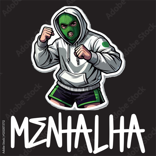 illustration vector graphic of Fighter Football fans ultras hooligan with green balaclava wear white tees design for logo, t-shirt, etc