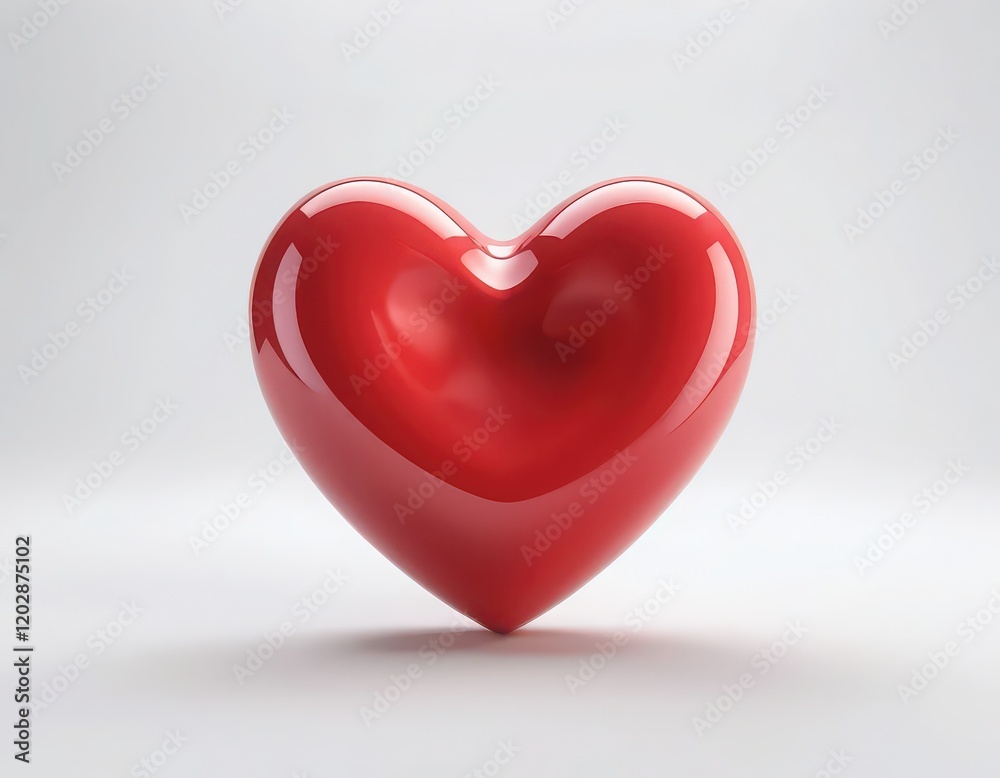 Valentine Heart, Shiny Bright Red Love Heart on White Background Valentine Heart, Shiny Bright Red Love Heart on White Background