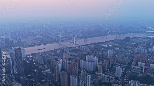 Wallpaper Mural 4K Real Time Aerial View of Shanghai skyline and Huangpu River at sunrise Torontodigital.ca