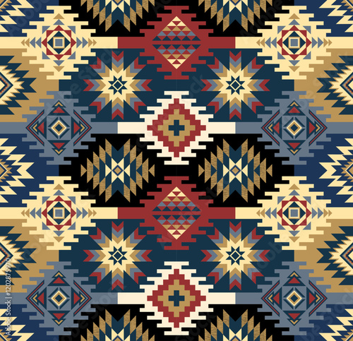 Multiple Geometric Navajo seamless pattern design. Native American traditional with warming color tone. Vector seamless pattern for background, wallpaper, wrapping paper, carpet, embroidery.