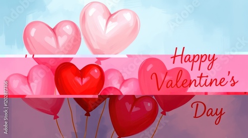 A pink Valentine's Day card with a red heart-shaped balloon, symbolizing love and romance