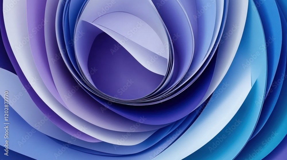 Fototapeta premium Abstract swirling paper art, blue tones, studio backdrop, design element