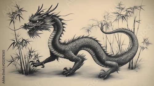 Majestic Chinese Dragon Amidst Bamboo Grove